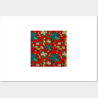 Christmas Australian Hibiscus and Frangipanni Flowers Posters and Art